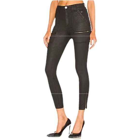 Joie Black Cropped Ankle Pants with Coated Finish - Picture 1 of 16